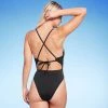 Women's Ribbed Plunge Front Cut Out One Piece Swimsuit - Shade & Shore™ Black