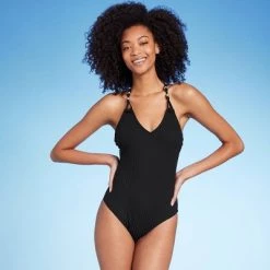 Women's Ribbed Bead Knot Detail One Piece Swimsuit - Shade & Shore™ Black -Shade & Shore Sales Shop GUEST c8ed51aa 33a9 405b a9b0 6d26a151c890 2