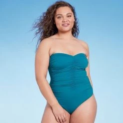 Women's Shirred Bandeau One Piece Swimsuit - Shade & Shore™ Teal Blue -Shade & Shore Sales Shop GUEST ca85f04c c485 4d69 960d b435ad7a2597