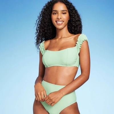 Women's Shirred Off the Shoulder Bralette Lace-Up Bikini Top - Shade & Shore™ Light Green 7 Women's Shirred Off the Shoulder Bralette Lace-Up Bikini Top - Shade & Shore™ Light Green - Image 7