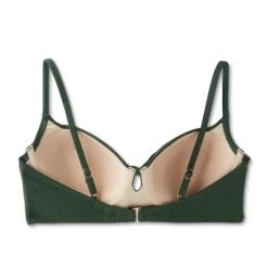 Women's Light Lift Tie-Front Keyhole Pique Textured Bikini Top - Shade & Shore™ Dark Green