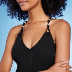 Women's Ribbed Bead Knot Detail One Piece Swimsuit - Shade & Shore™ Black -Shade & Shore Sales Shop GUEST e349a0f1 7f55 4678 be06 4142fdda2ca3