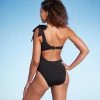 Women's One Shoulder Bow Cut Out One Piece Swimsuit - Shade & Shore™ Black