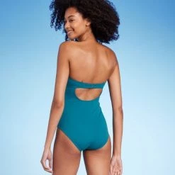 Women's Shirred Bandeau One Piece Swimsuit - Shade & Shore™ Teal Blue