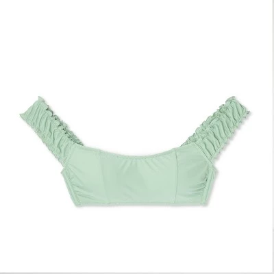 Women's Shirred Off the Shoulder Bralette Lace-Up Bikini Top - Shade & Shore™ Light Green 4 Women's Shirred Off the Shoulder Bralette Lace-Up Bikini Top - Shade & Shore™ Light Green - Image 4