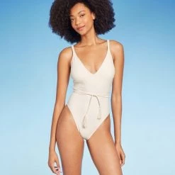 Women's Braid Detail Extra High Leg One Piece Swimsuit - Shade & Shore™ Off-White -Shade & Shore Sales Shop GUEST e9390979 e823 43a9 a00c a64e844f7ea1