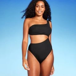 Women's Ribbed One Shoulder Cut Out One Piece Swimsuit - Shade & Shore™ Black -Shade & Shore Sales Shop GUEST ed5c180b b58f 4109 a70c dac977ce4876