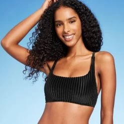Women's Velour Ribbed Bralette Bikini Top - Shade & Shore™ Black -Shade & Shore Sales Shop GUEST ee35fe9c 6353 4e7a a859 bef1d409d521