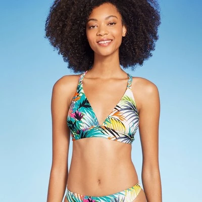 Women's Braided Strap Triangle Longline Bikini Top - Shade & Shore™ Multi Tropical Print 4 Women's Braided Strap Triangle Longline Bikini Top - Shade & Shore™ Multi Tropical Print - Image 4