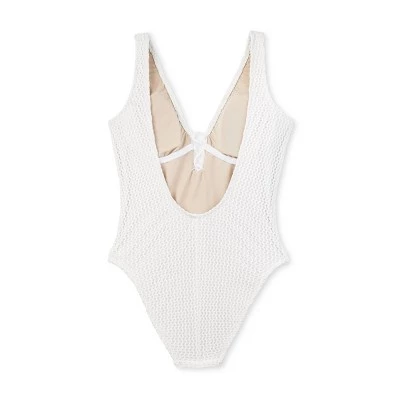Women's Crochet Lace-Up One Piece Swimsuit - Shade & Shore™ Cream 5 Women's Crochet Lace-Up One Piece Swimsuit - Shade & Shore™ Cream - Image 5